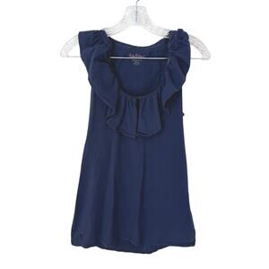 Lilly Pulitzer 100% Organic Cotton Navy Ruffle Tank Top Size Medium